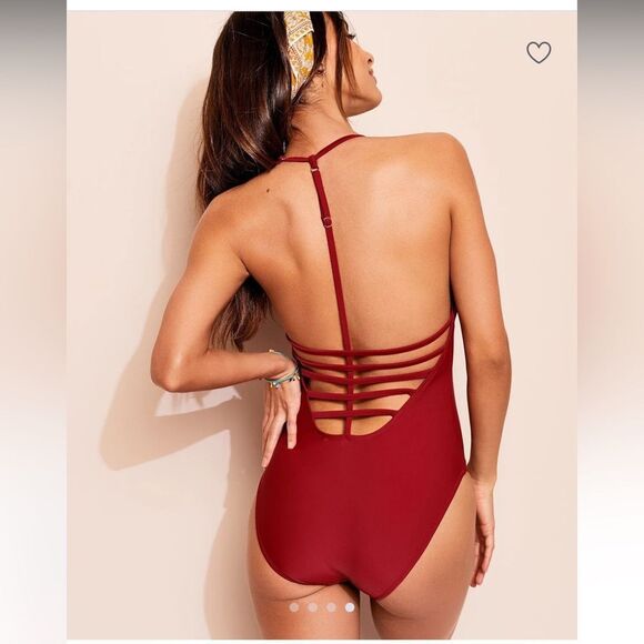 Red Adore Me Jade Unlined Dark Red One Piece Swim Suit with Low back Large NWT - Picture 2 of 13